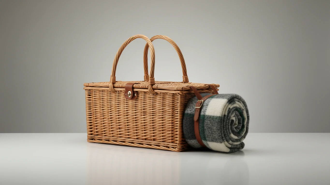Cesta de Piquenique com Manta de Lã Acoplada