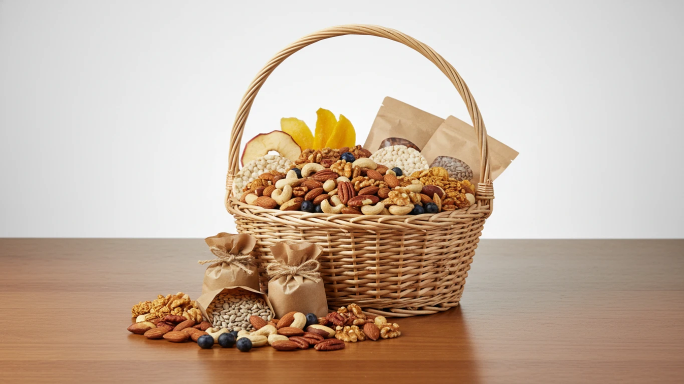 Cesta de Snacks Naturais e Castanhas