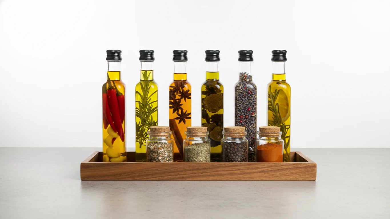 Conjunto de Azeites Aromatizados e Especiarias