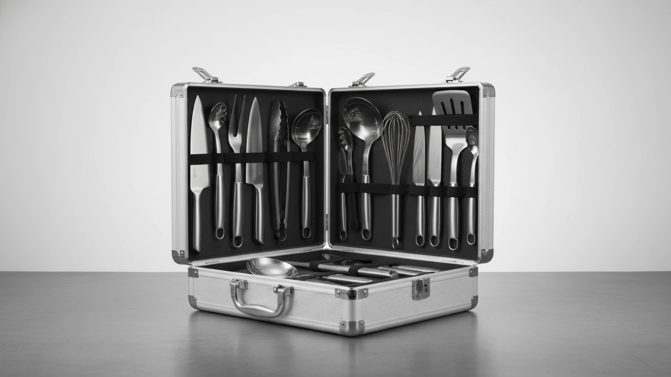Conjunto de Utensílios de Inox em Maleta