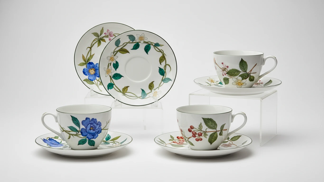 Conjunto de Xícaras de Porcelana Pintadas à Mão