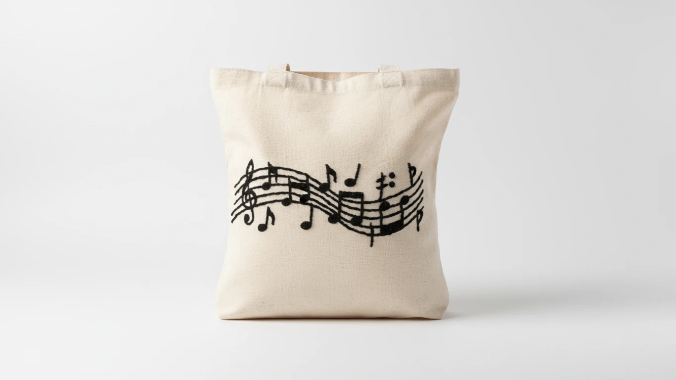 Ecobag de Algodão Cru com Bordado Musical