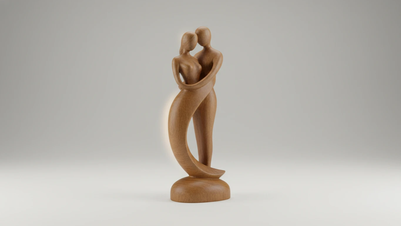 Escultura Decorativa de Casal em Madeira