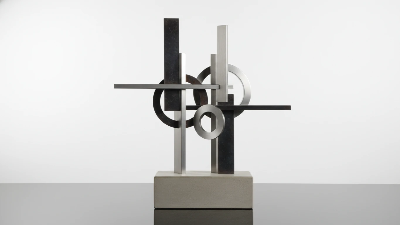 Escultura Minimalista de Mesa em Metal