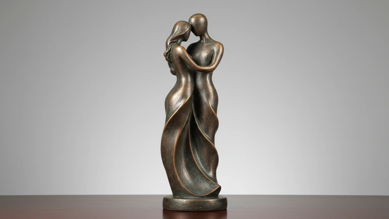 Escultura de Casal em Resina com Efeito Bronze