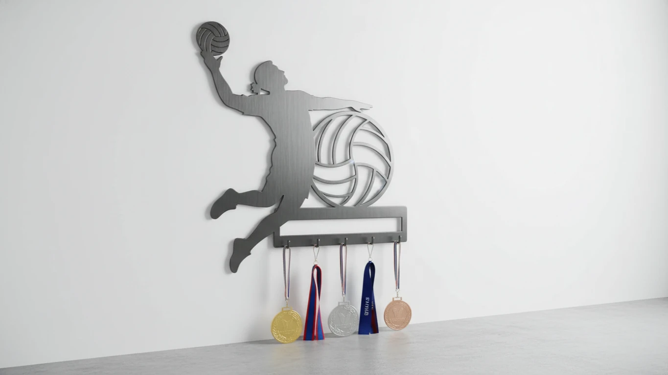 Expositor de Medalhas em Aço com Design de Vôlei