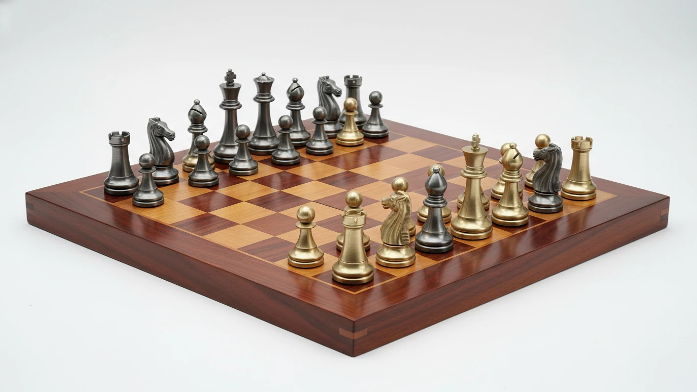 Jogo de Xadrez em Madeira de Lei e Metal