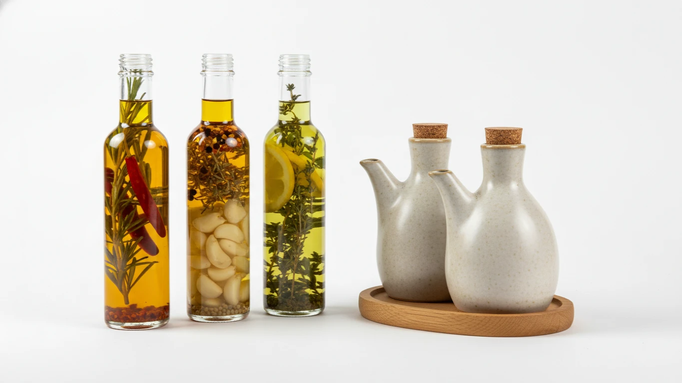 Kit de Azeites Aromatizados e Galheteiro de Cerâmica