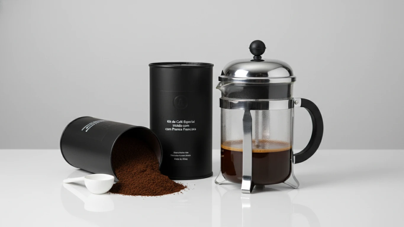 Kit de Café Especial Moído com Prensa Francesa