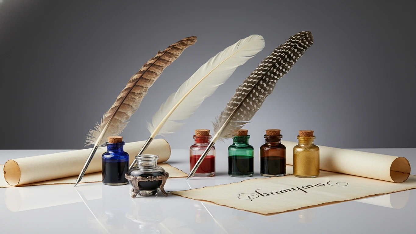 Kit de Escrita com Penas e Tintas Artísticas