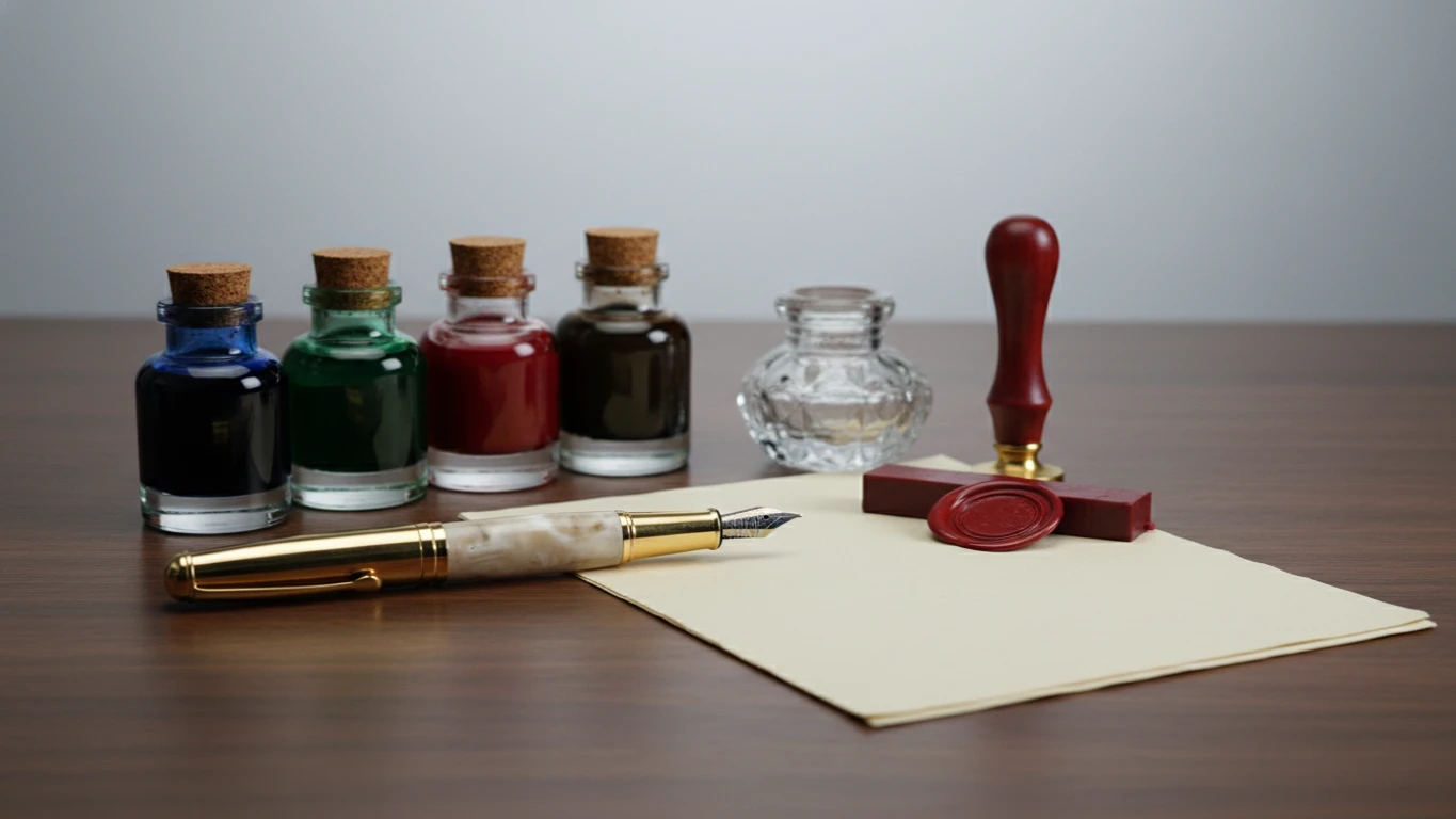 Kit de Escritura com Caneta Tinteiro e Tintas