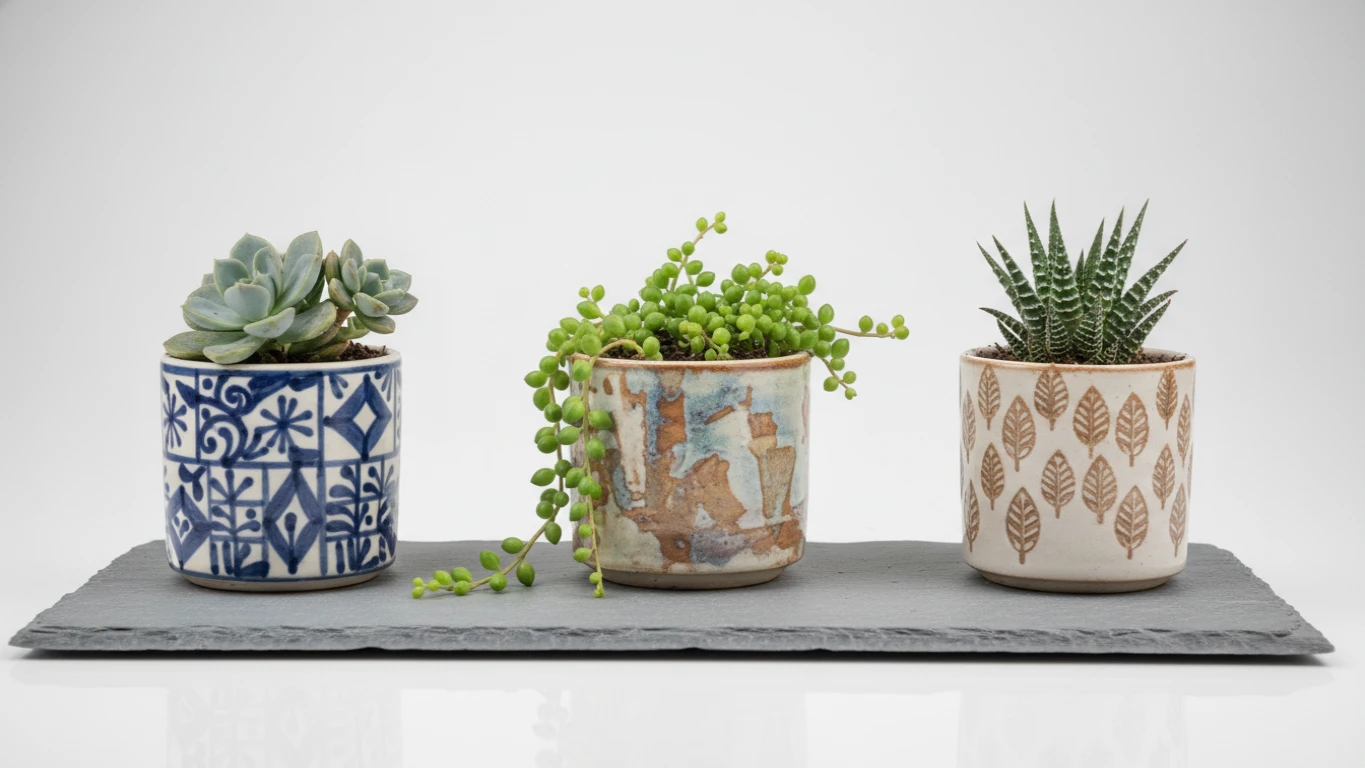 Kit de Mini Suculentas em Vasos Decorados