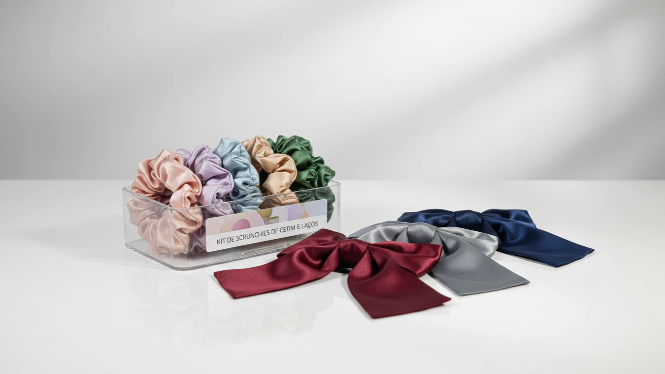 Kit de Scrunchies de Cetim e Laços