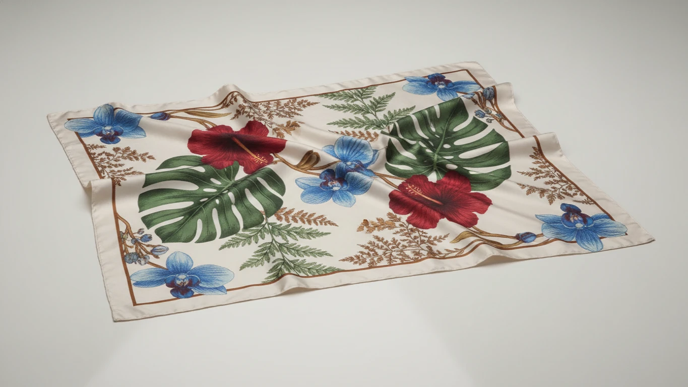 Lenço de Seda com Estampa Botânica