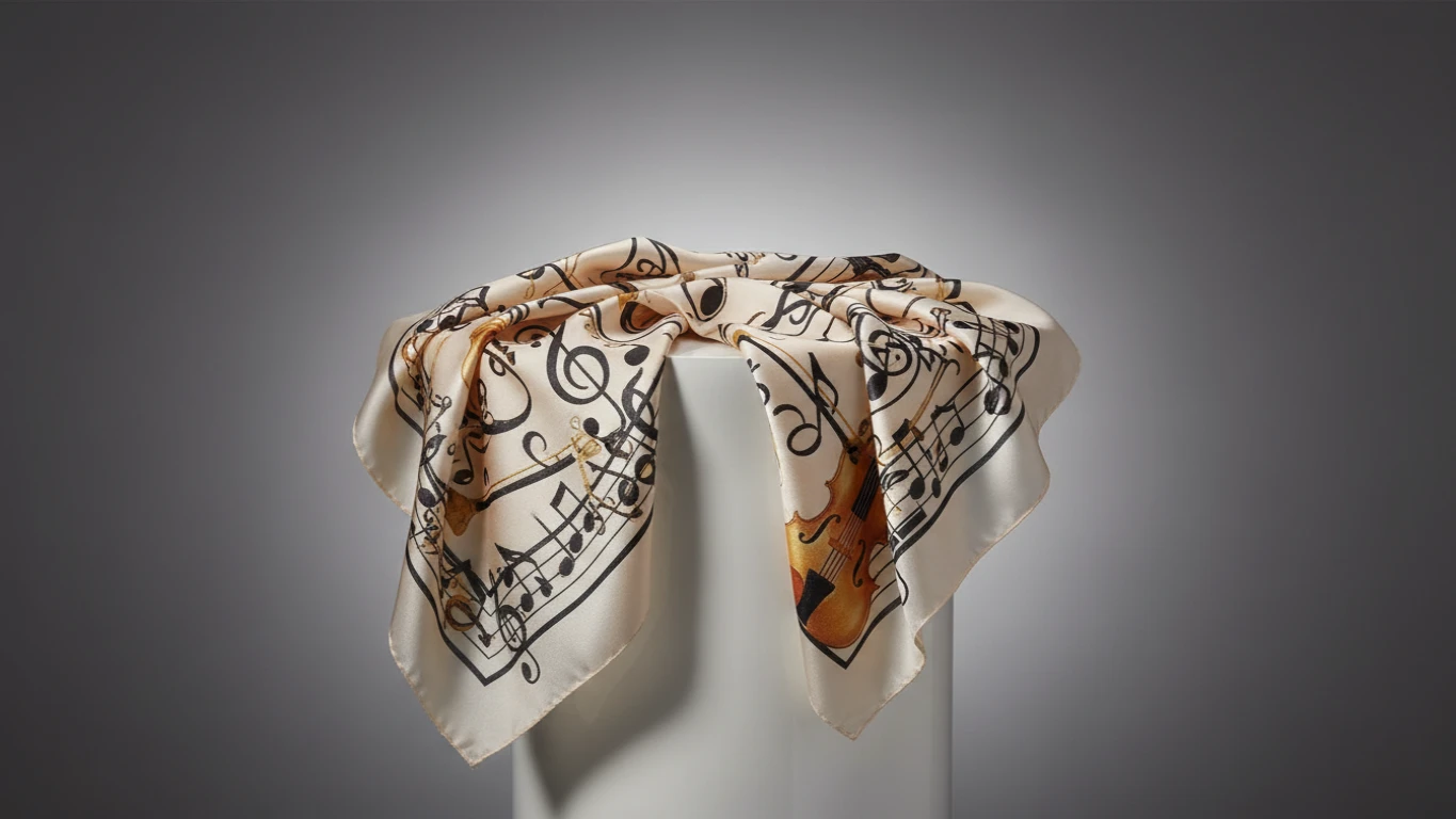 Lenço de Seda com Estampa Musical