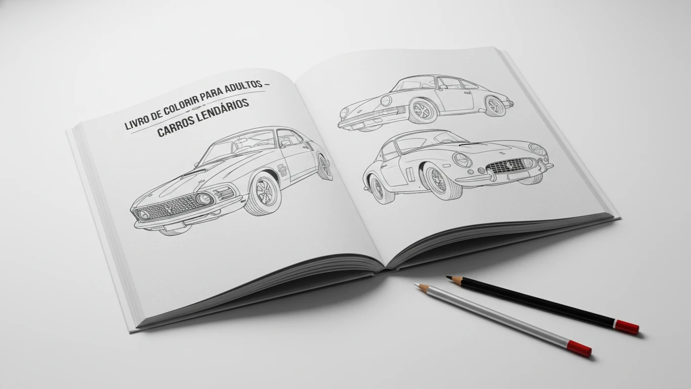 Livro de Colorir para Adultos - Carros Lendários