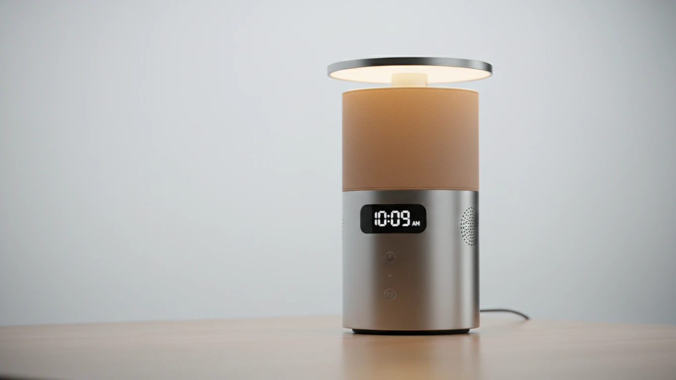 Luminária de Mesa com Som Ambiente e Relógio