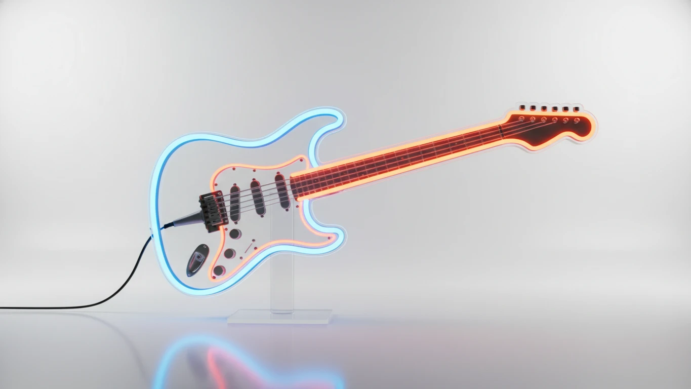Luminária de Neon de LED em Formato de Guitarra