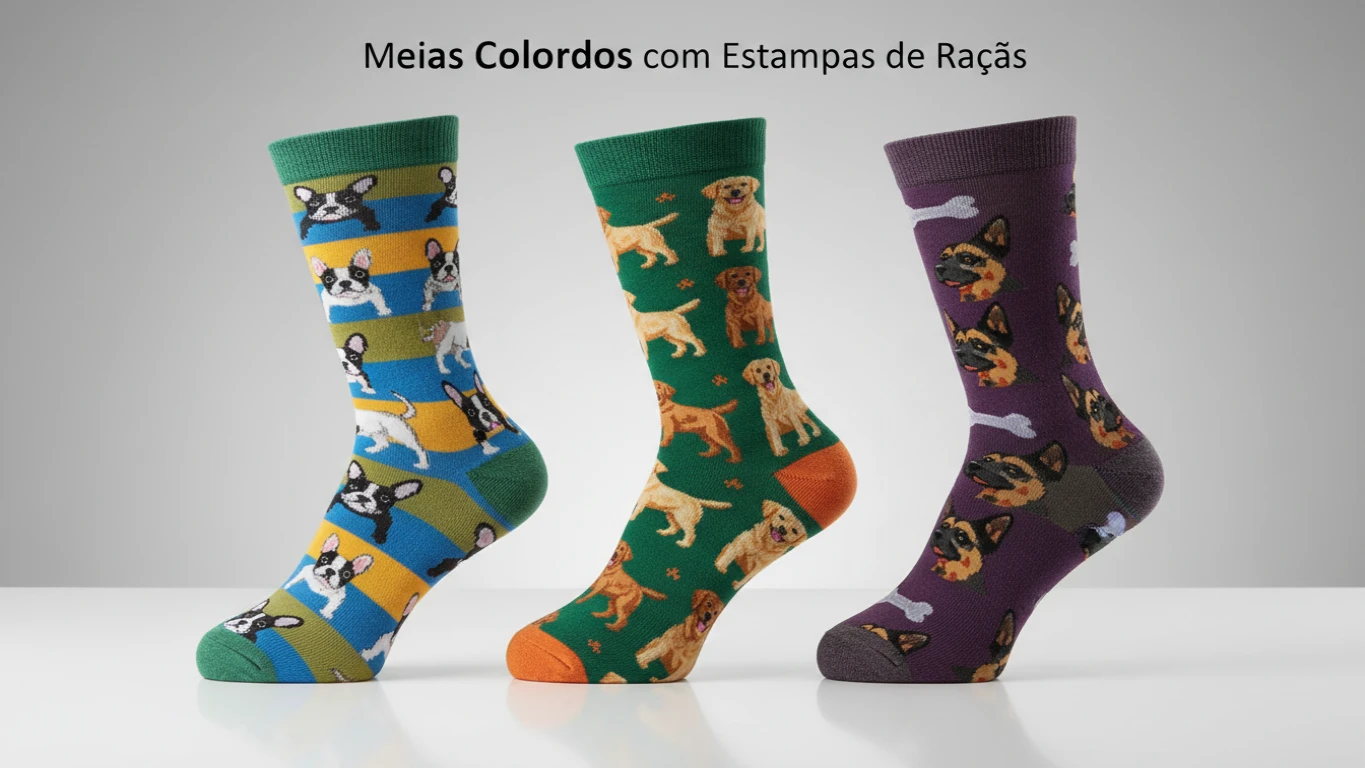 Meias Coloridas com Estampas de Raças