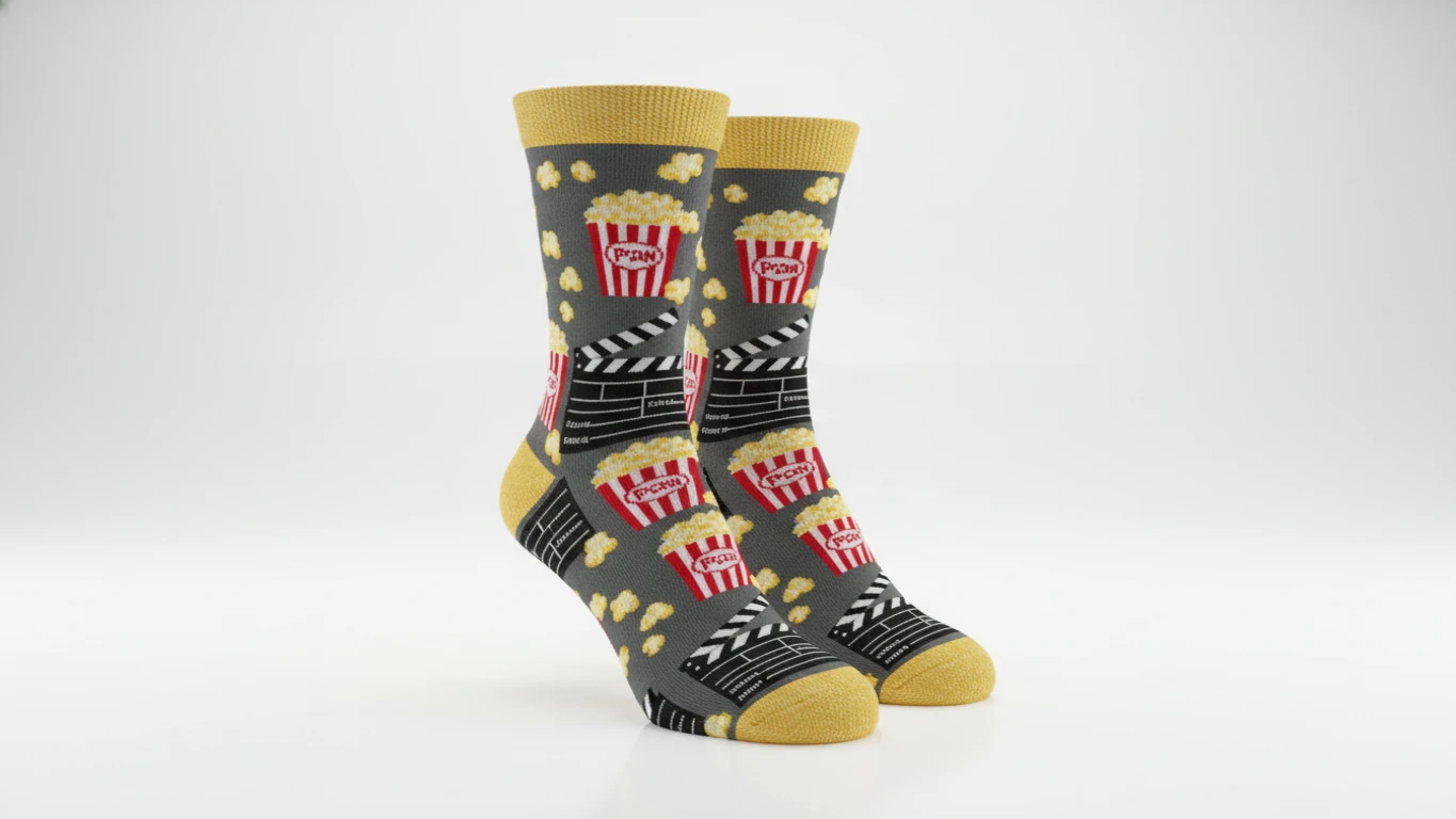 Meias Divertidas Temáticas de Pipoca e Claquete