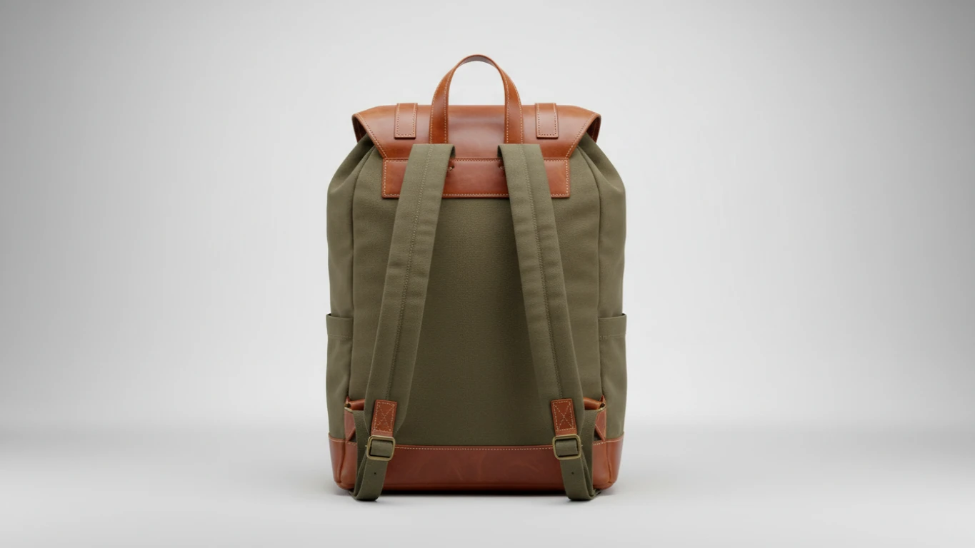Mochila de Lona com Detalhes em Couro