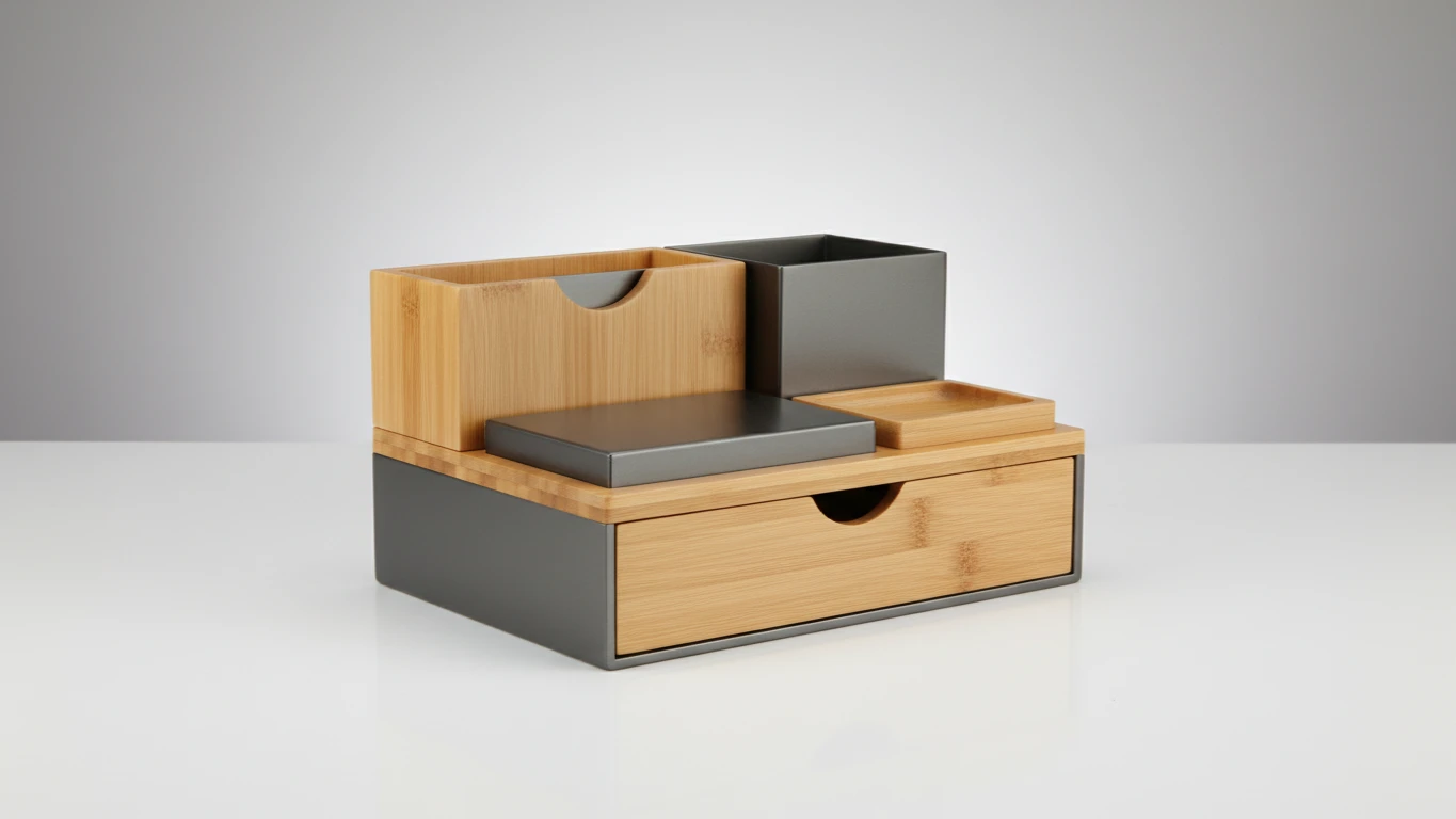 Organizador de Mesa em Bambu e Metal