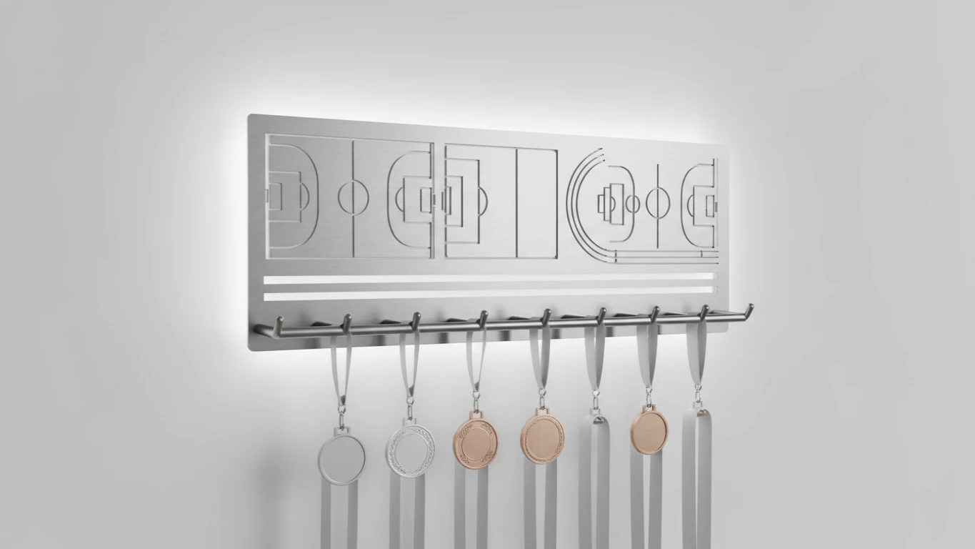 Porta-Medalhas em Aço com Design de Quadra