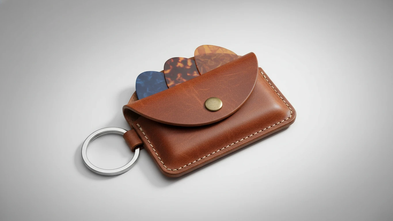 Porta-Palhetas em Couro Legítimo para Chaveiro