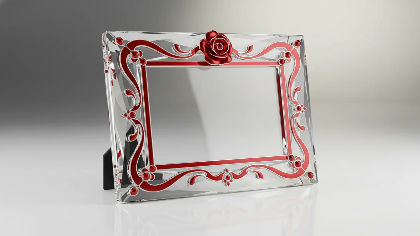 Porta-Retrato de Cristal com Detalhes em Vermelho