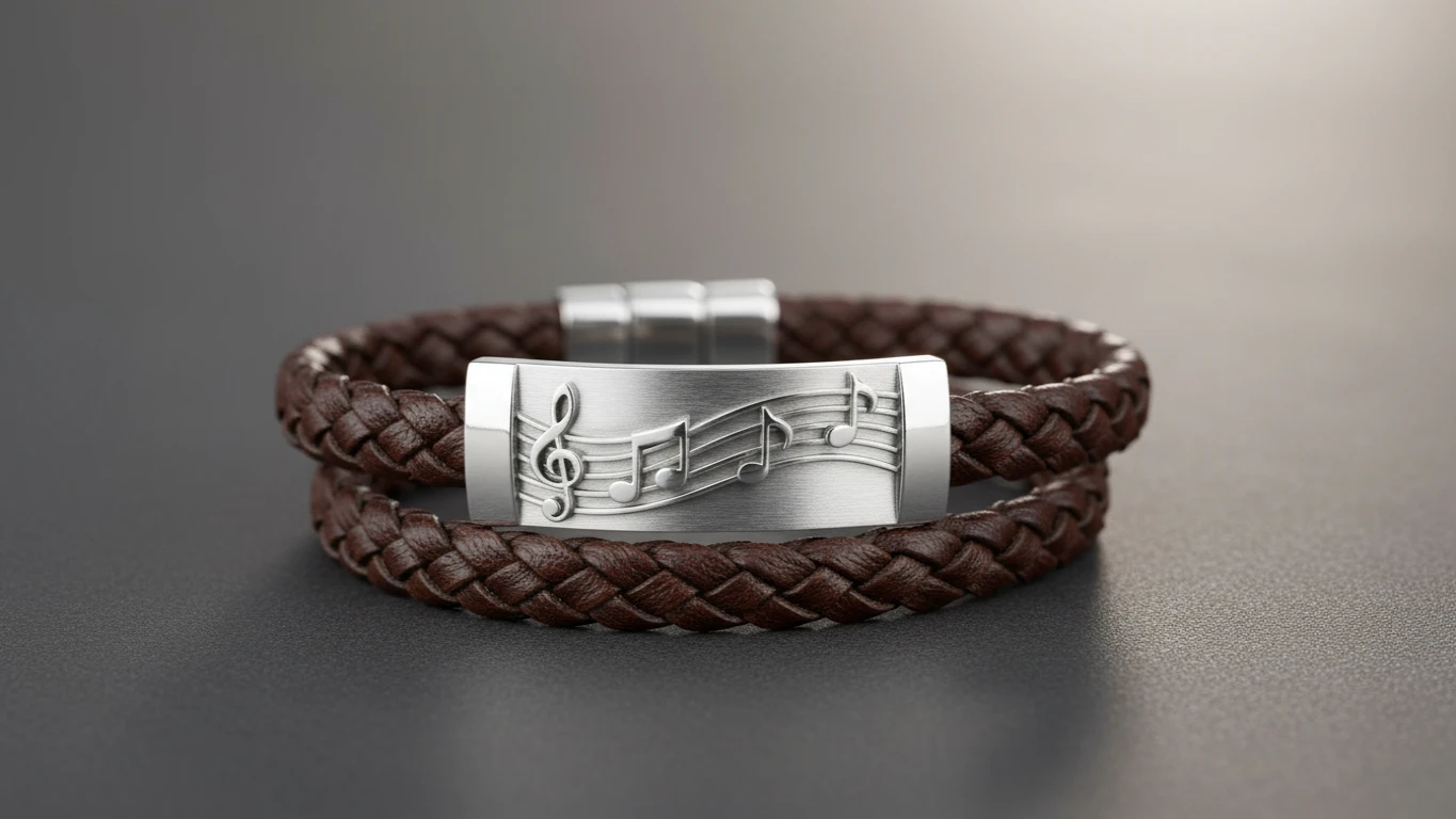 Pulseira de Couro com Detalhe Musical