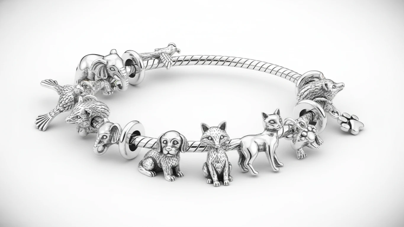 Pulseira de Prata com Berloques de Animais