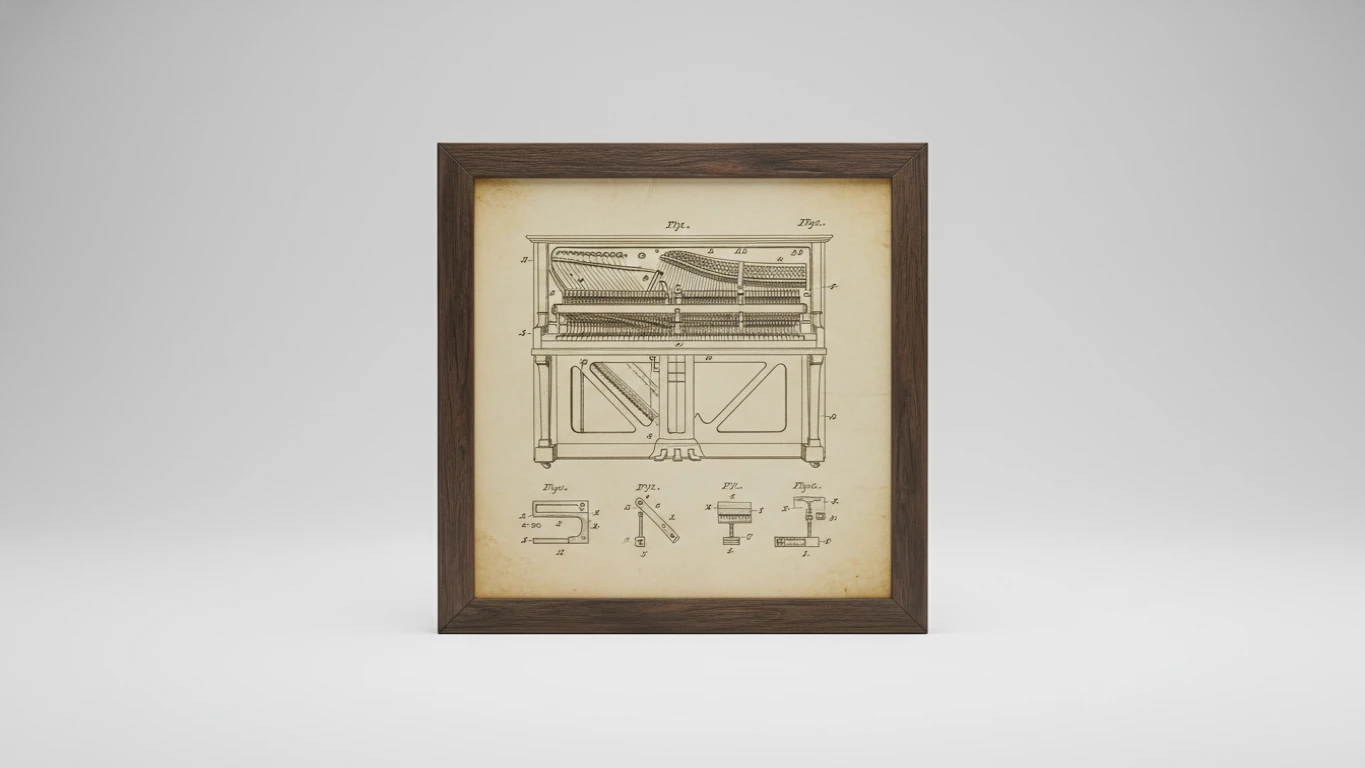 Quadro Decorativo de Patente Vintage de Piano