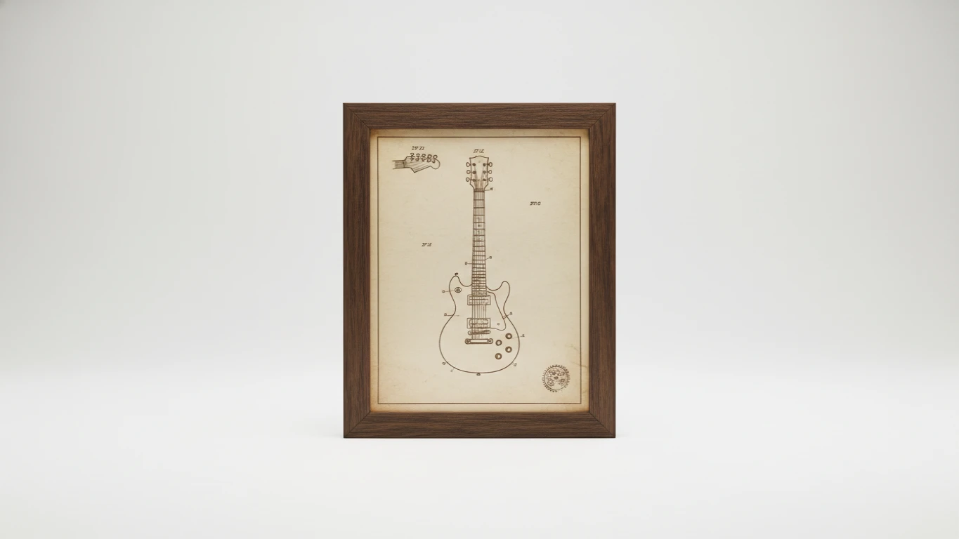 Quadro de Patente de Guitarra Vintage Enquadrado