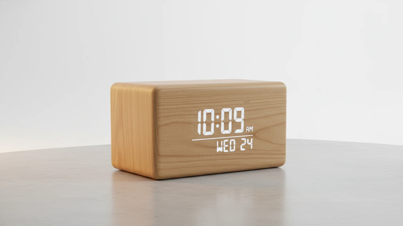 Relógio de Mesa Digital com Display de Madeira