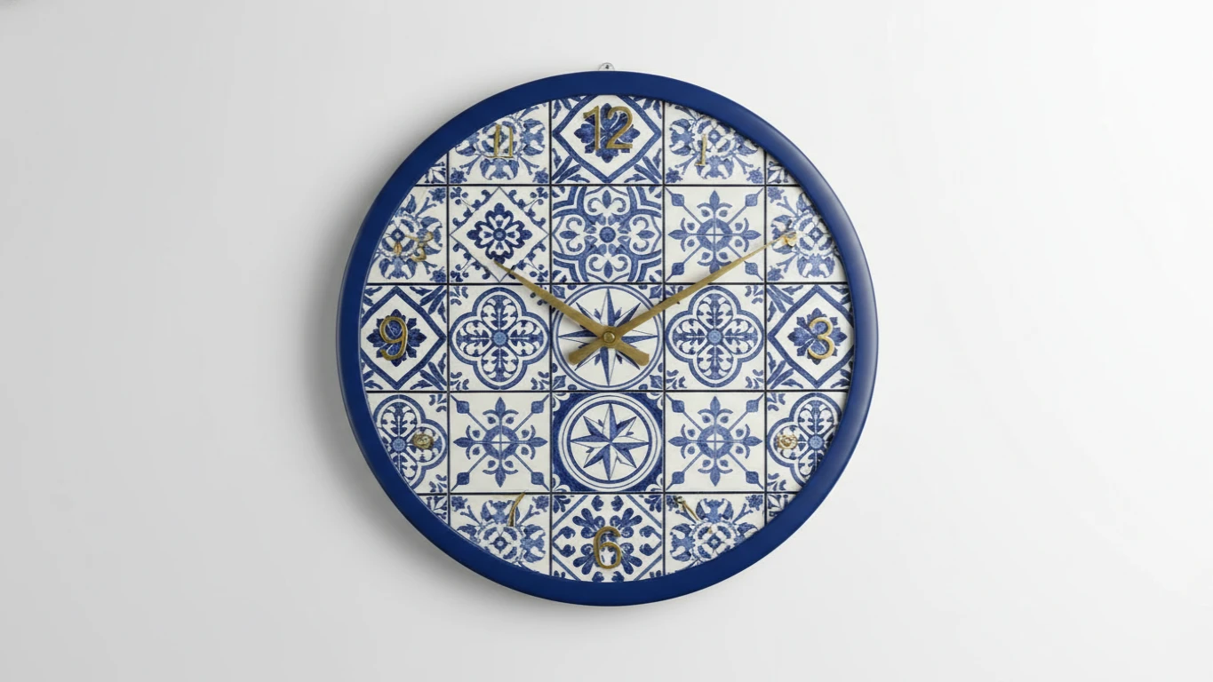 Relógio de Parede com Design de Azulejo