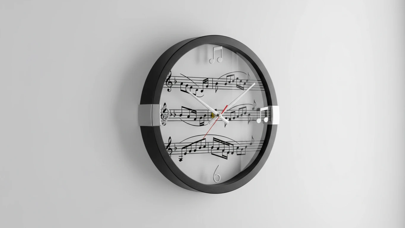 Relógio de Parede com Design de Partitura