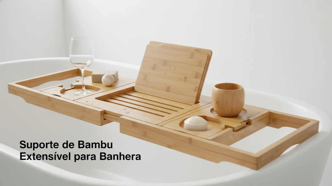 Suporte de Bambu Extensível para Banheira