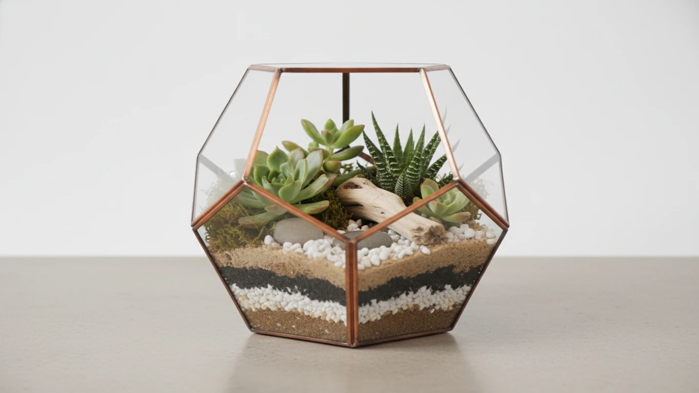 Terrário de Suculentas Montado em Vidro