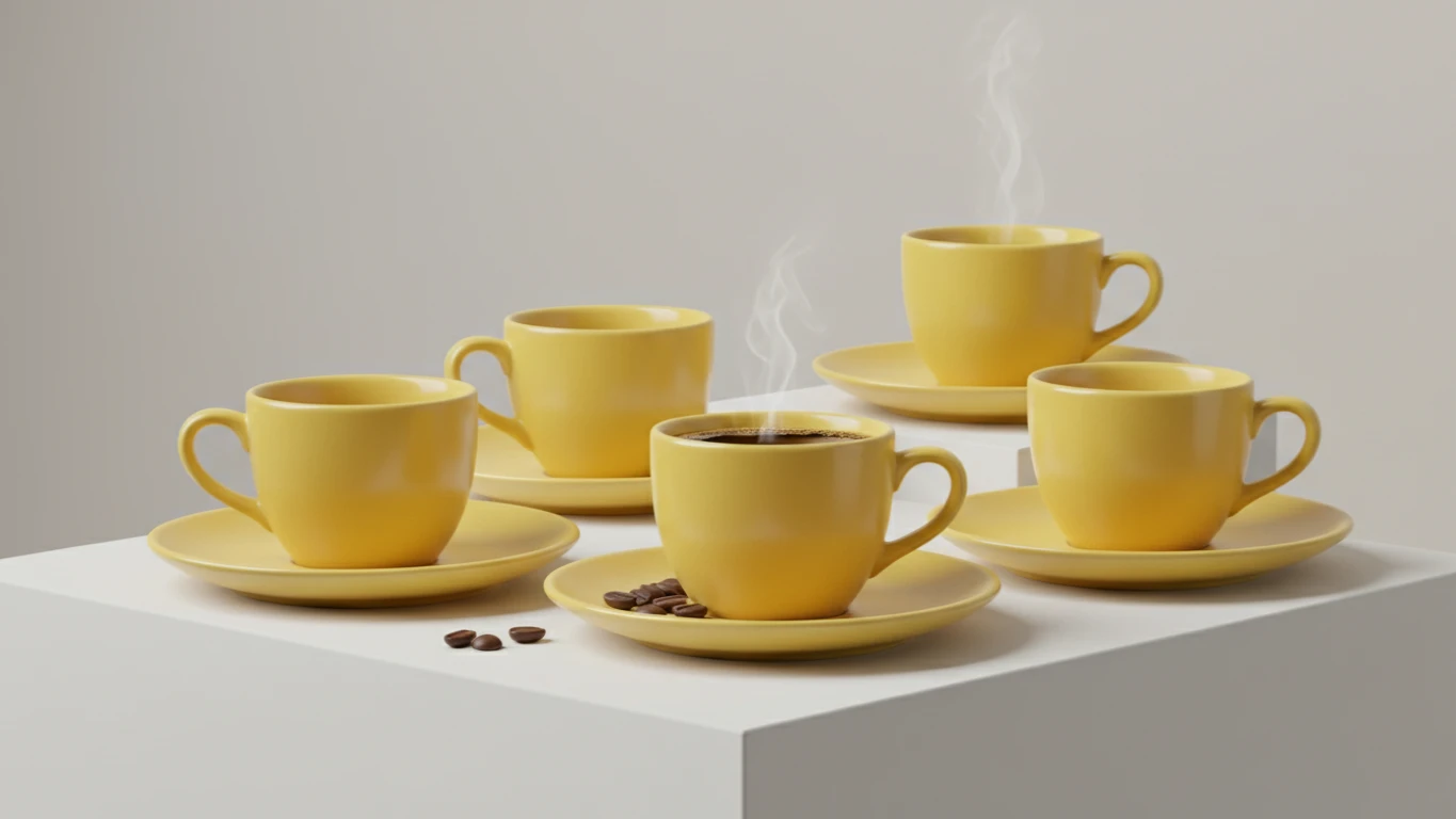 Jogo de Xícaras de Café em Porcelana Amarela