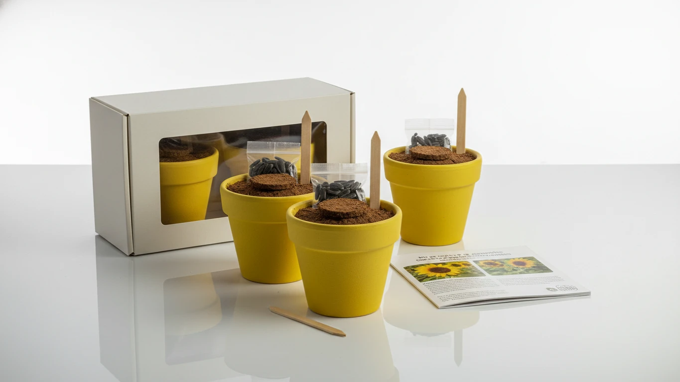 Kit de Cultivo de Girassóis com Vasos Amarelos